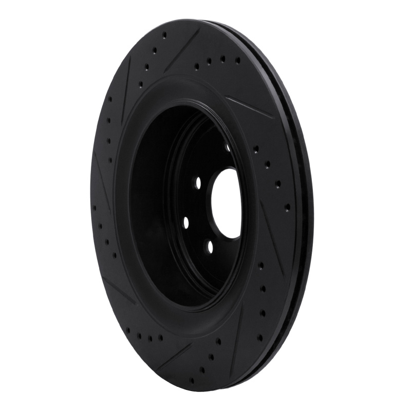 Infiniti Q70L Brake Rotor (1) - Rear Right - R1 Concepts - Drilled & Slotted - Black - `09-`24